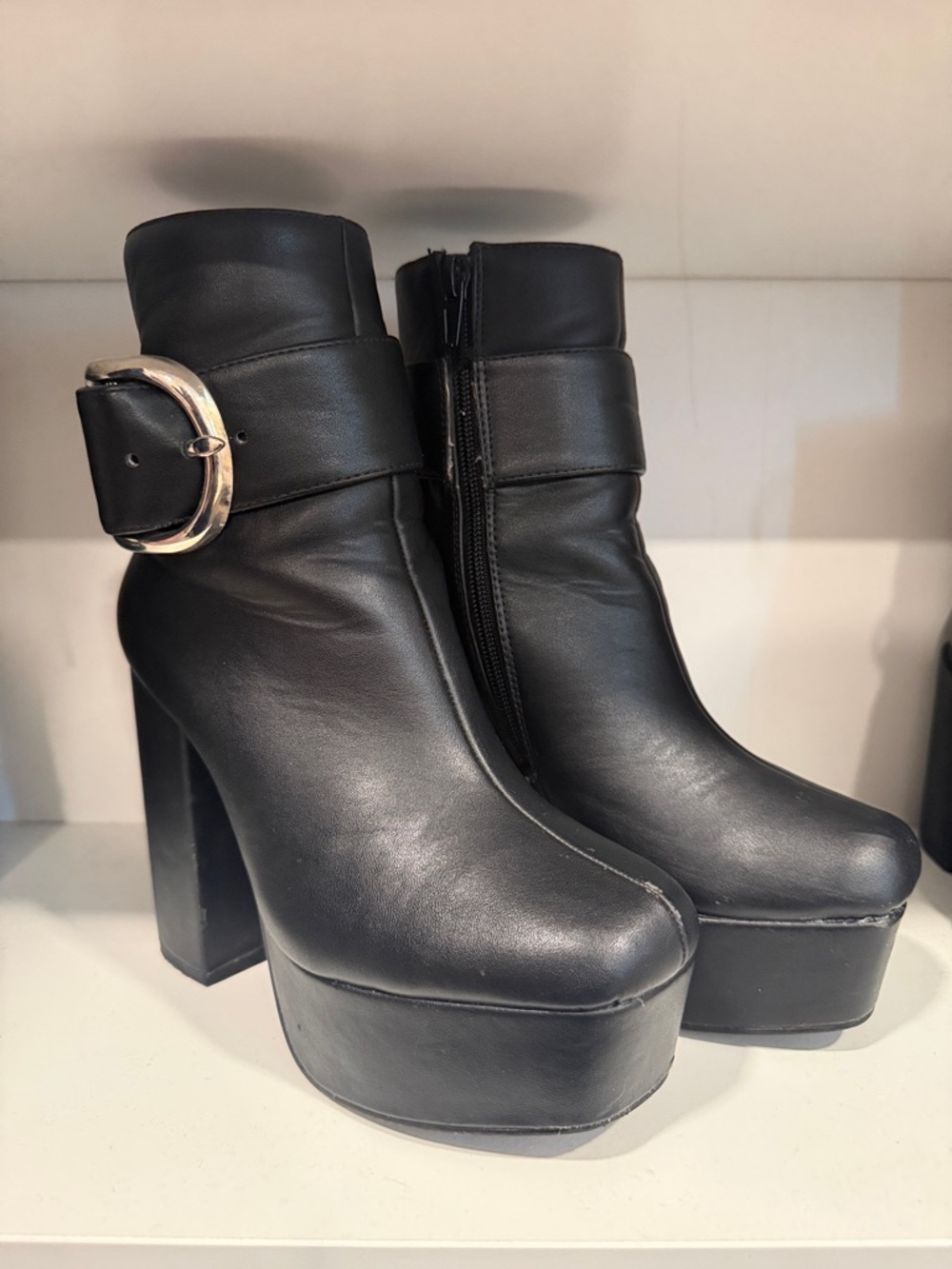 Nasty Gal Black Platform Ankle Boots with Silver Buckle